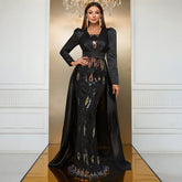 Heavy Industry Sequined Evening Dress Long Sleeve Faux Two Piece Party Dress Elegant Cocktail Maxi Dress